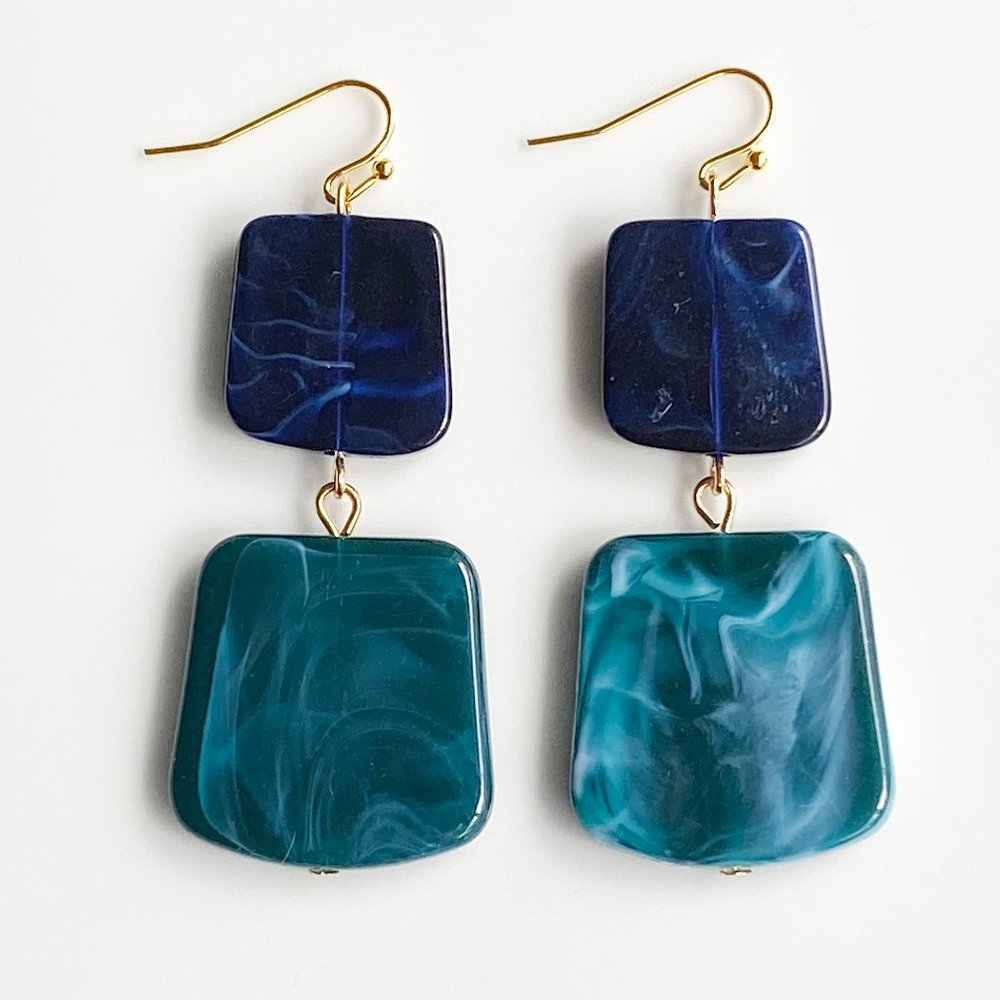 NEW "Temple" Acrylic Square Earrings (blue)